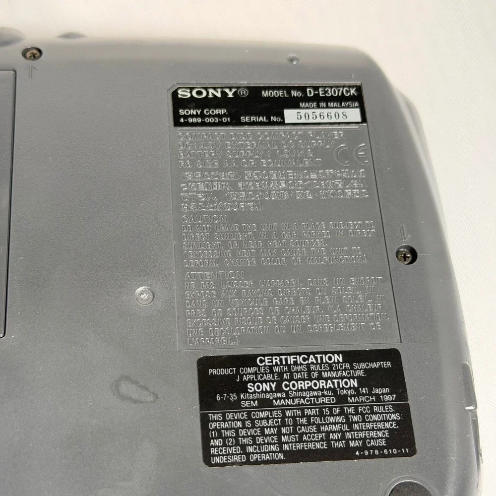 Sony Discman CD Player Silver D-E307CK ESP Mega Bass Car Ready